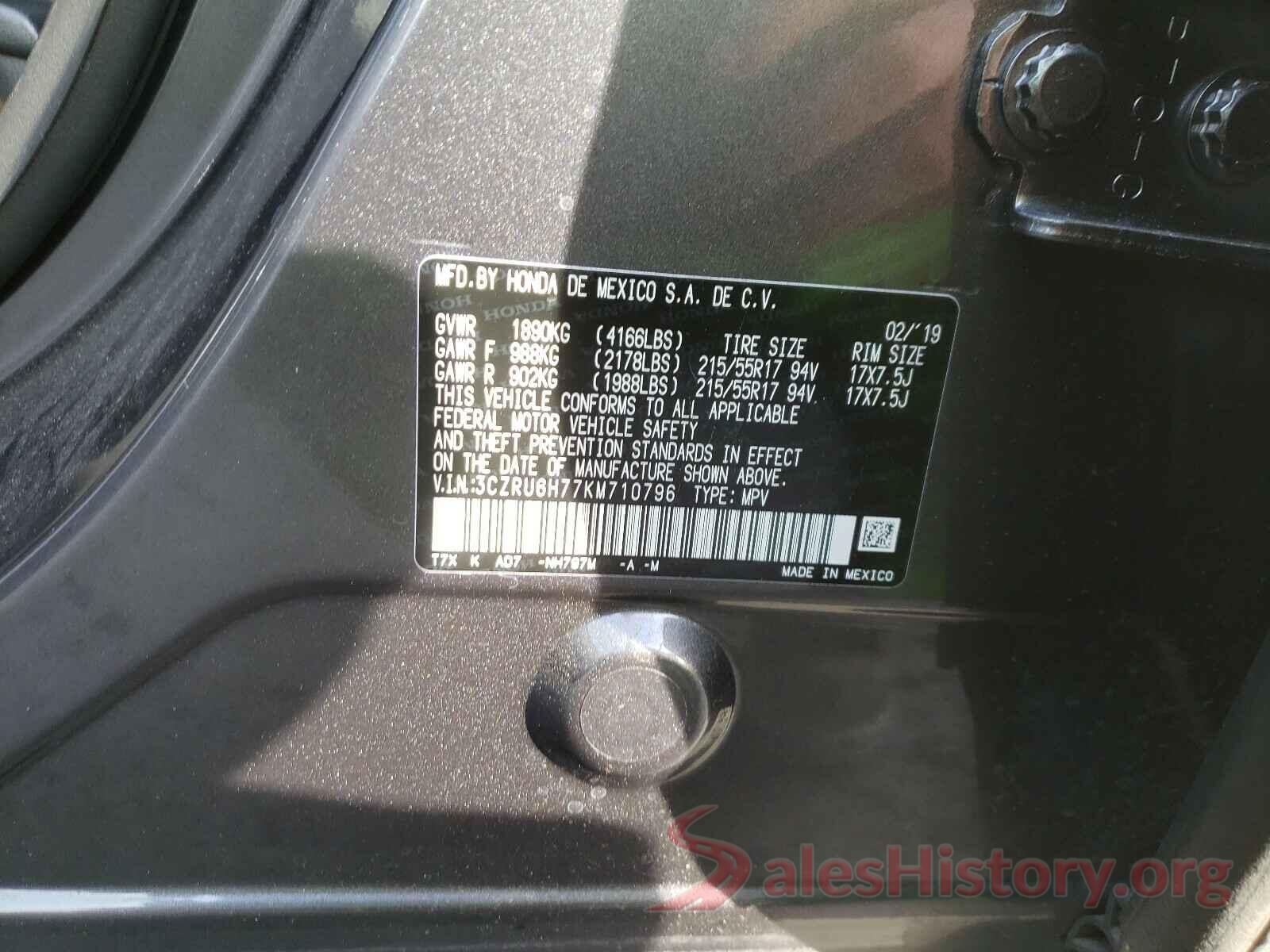 3CZRU6H77KM710796 2019 HONDA HR-V