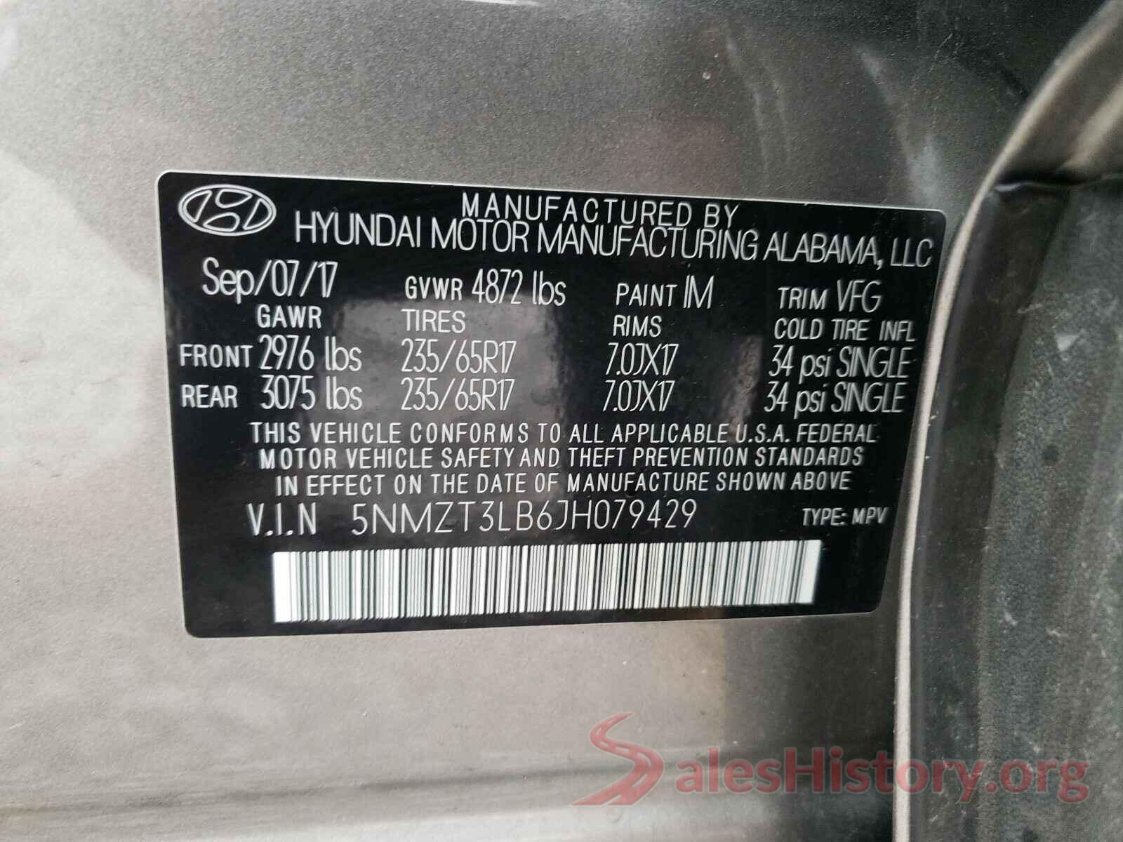 5NMZT3LB6JH079429 2018 HYUNDAI SANTA FE