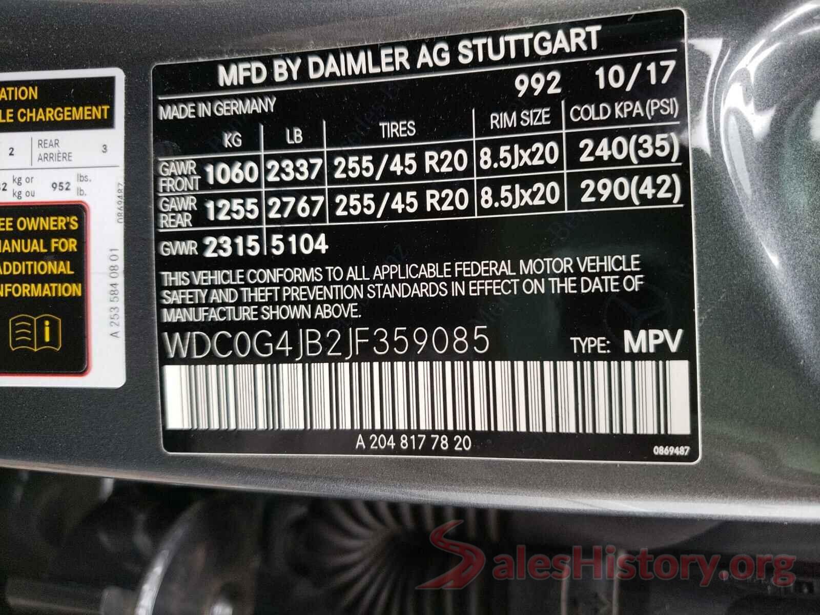 WDC0G4JB2JF359085 2018 MERCEDES-BENZ G CLASS