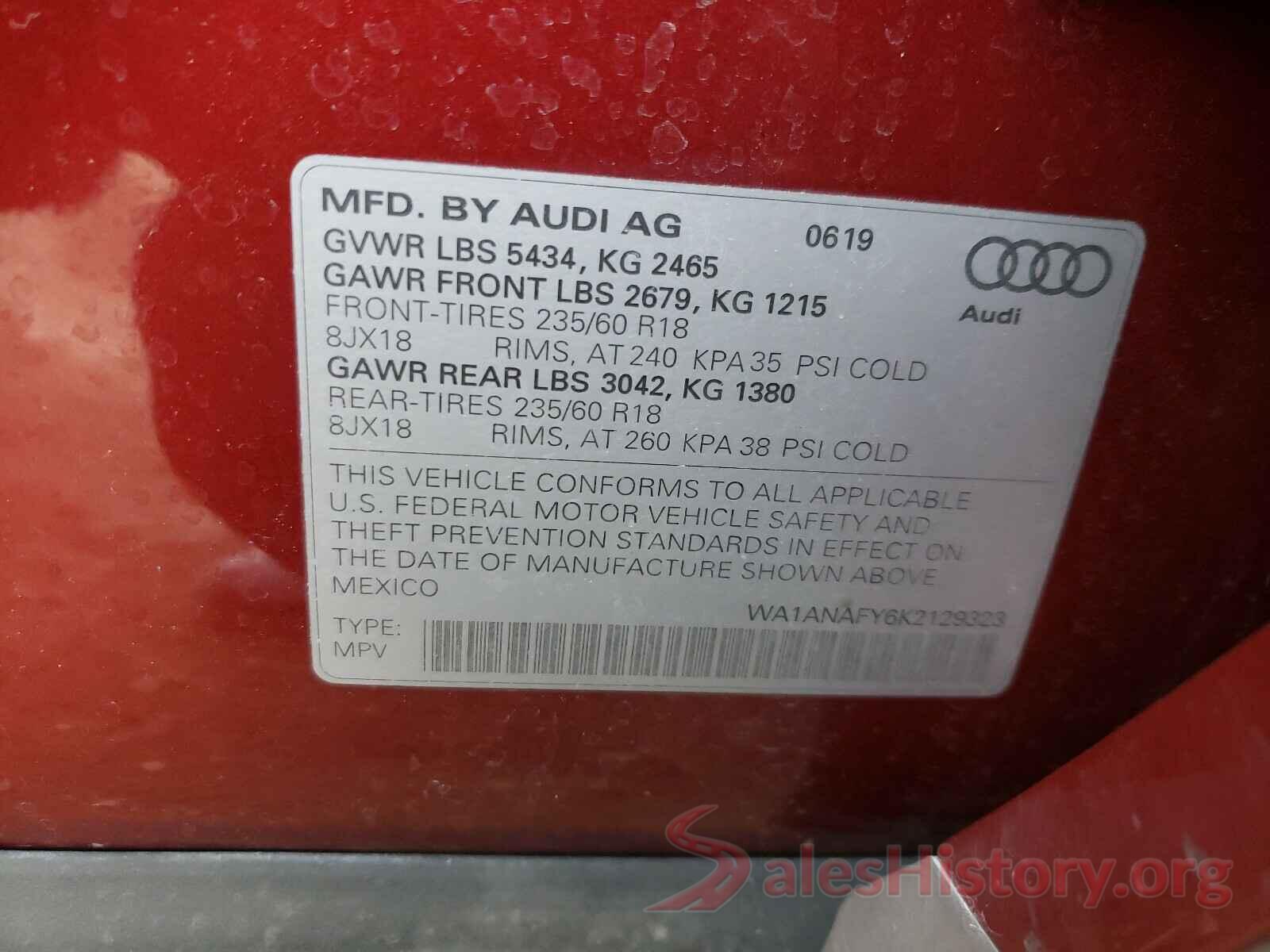 WA1ANAFY6K2129323 2019 AUDI Q5