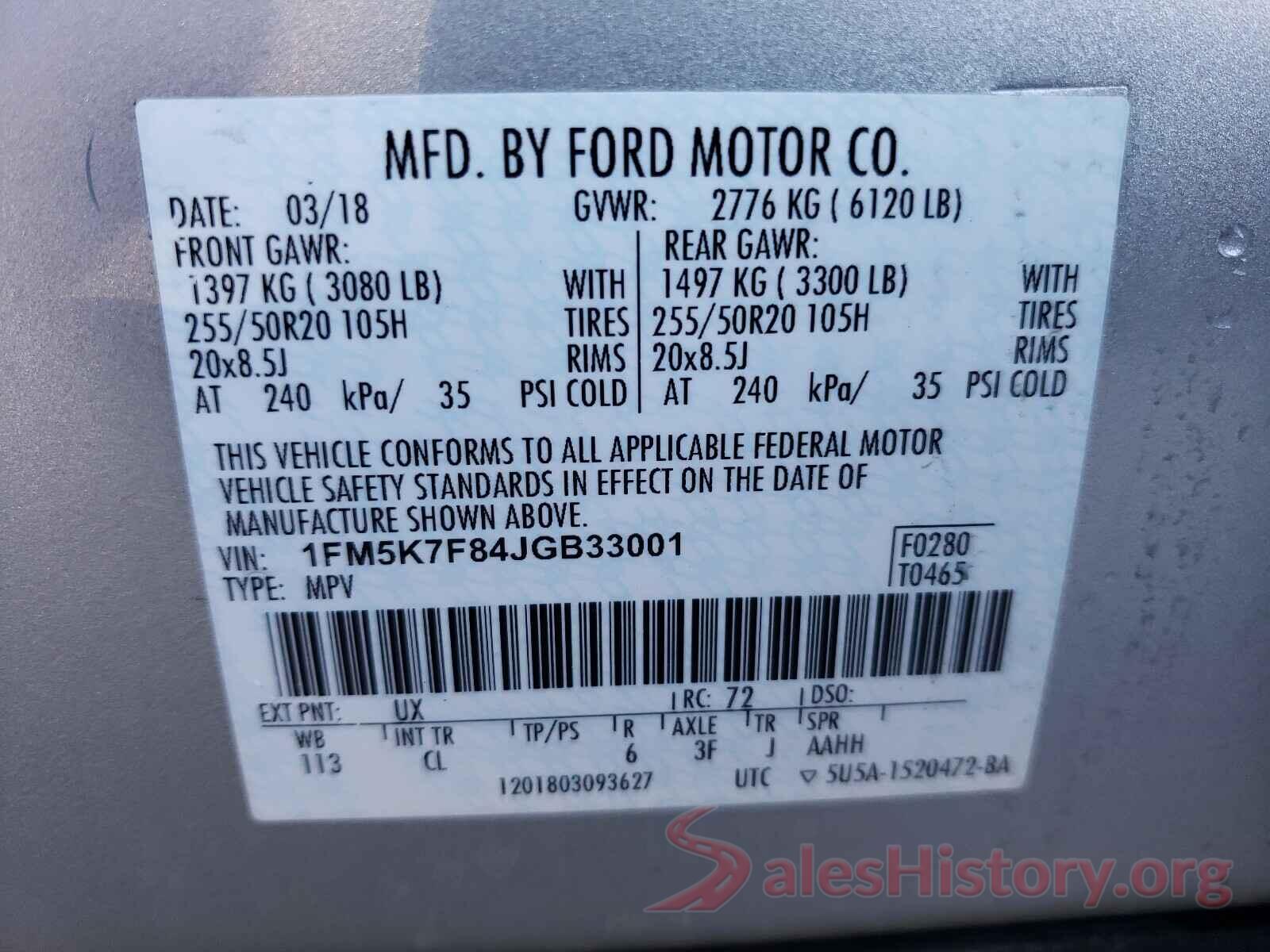 1FM5K7F84JGB33001 2018 FORD EXPLORER