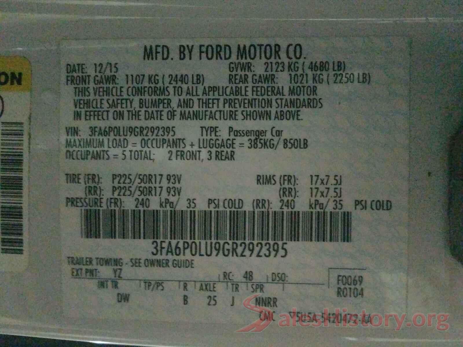 3FA6P0LU9GR292395 2016 FORD FUSION