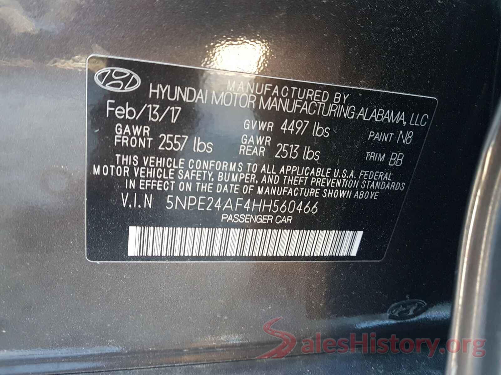 5NPE24AF4HH560466 2017 HYUNDAI SONATA