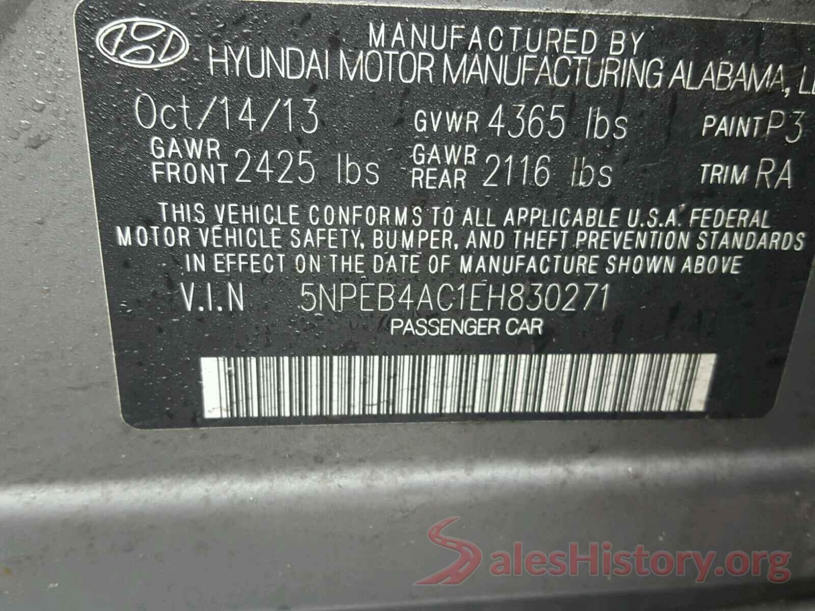 5NPEB4AC1EH830271 2014 HYUNDAI SONATA