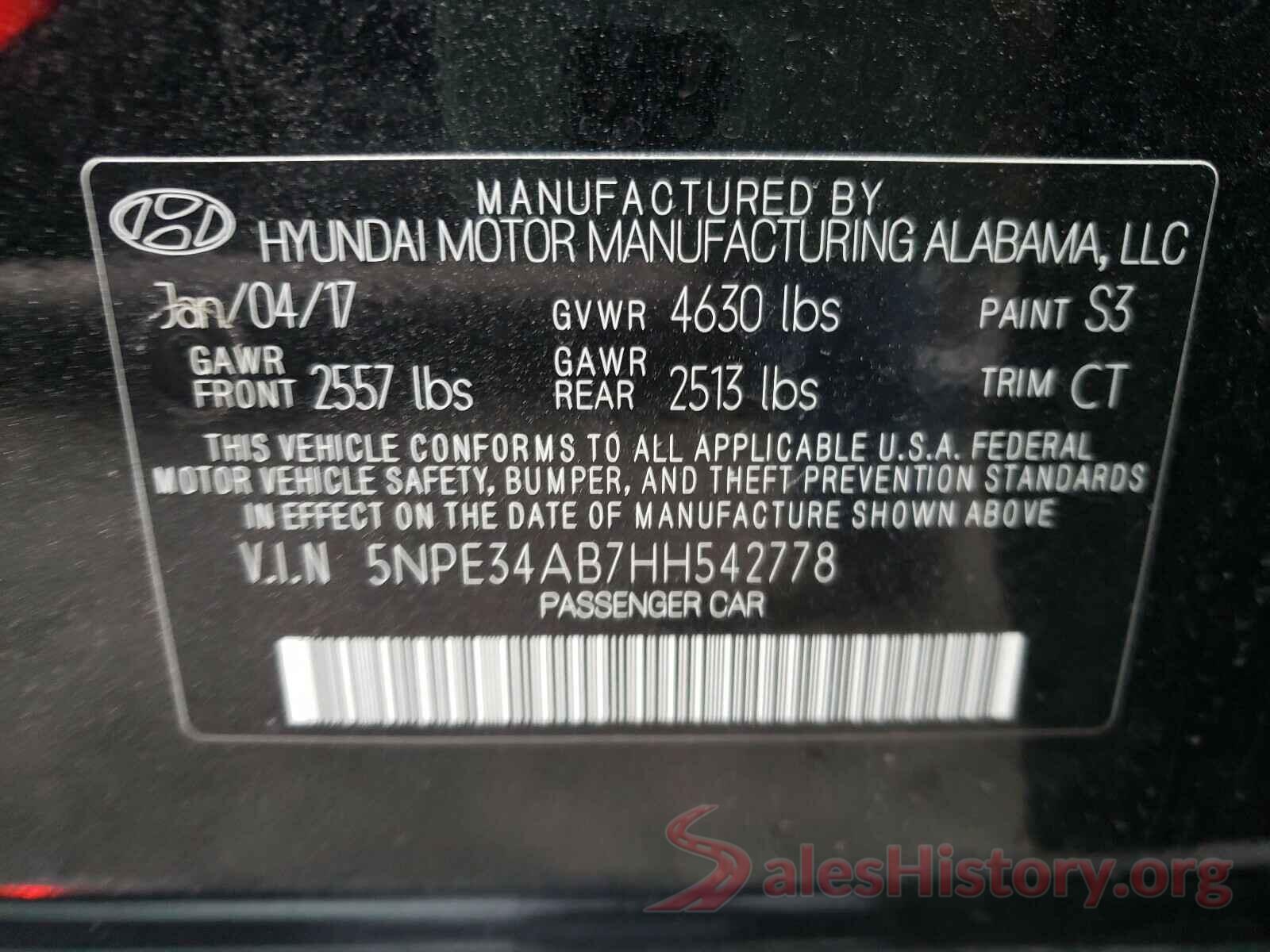 5NPE34AB7HH542778 2017 HYUNDAI SONATA