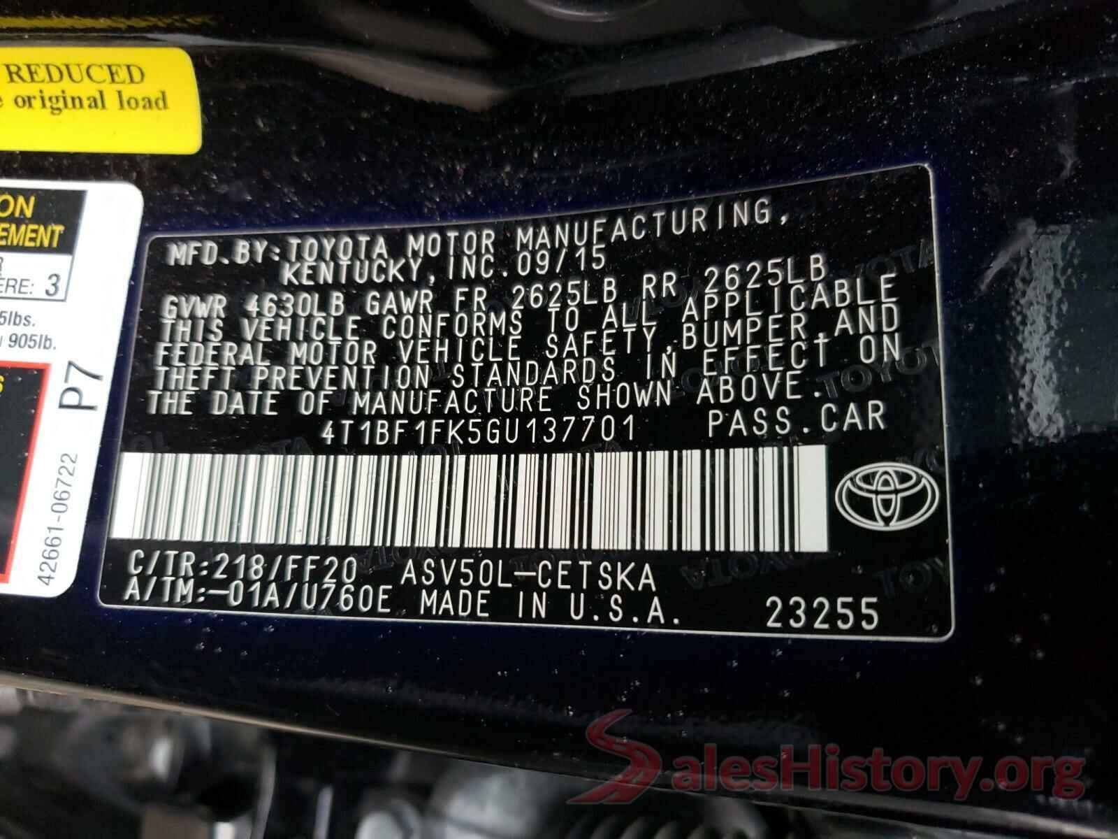 4T1BF1FK5GU137701 2016 TOYOTA CAMRY