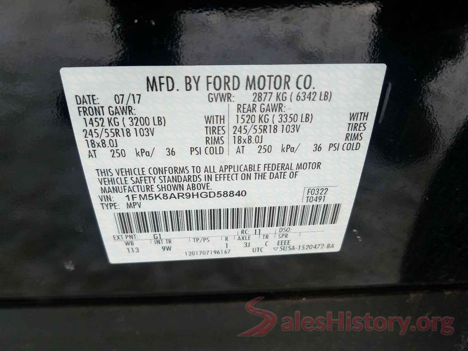 1FM5K8AR9HGD58840 2017 FORD EXPLORER