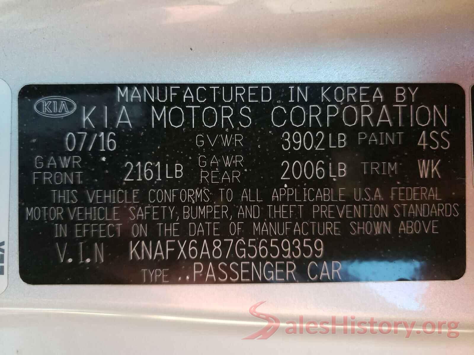 KNAFX6A87G5659359 2016 KIA FORTE