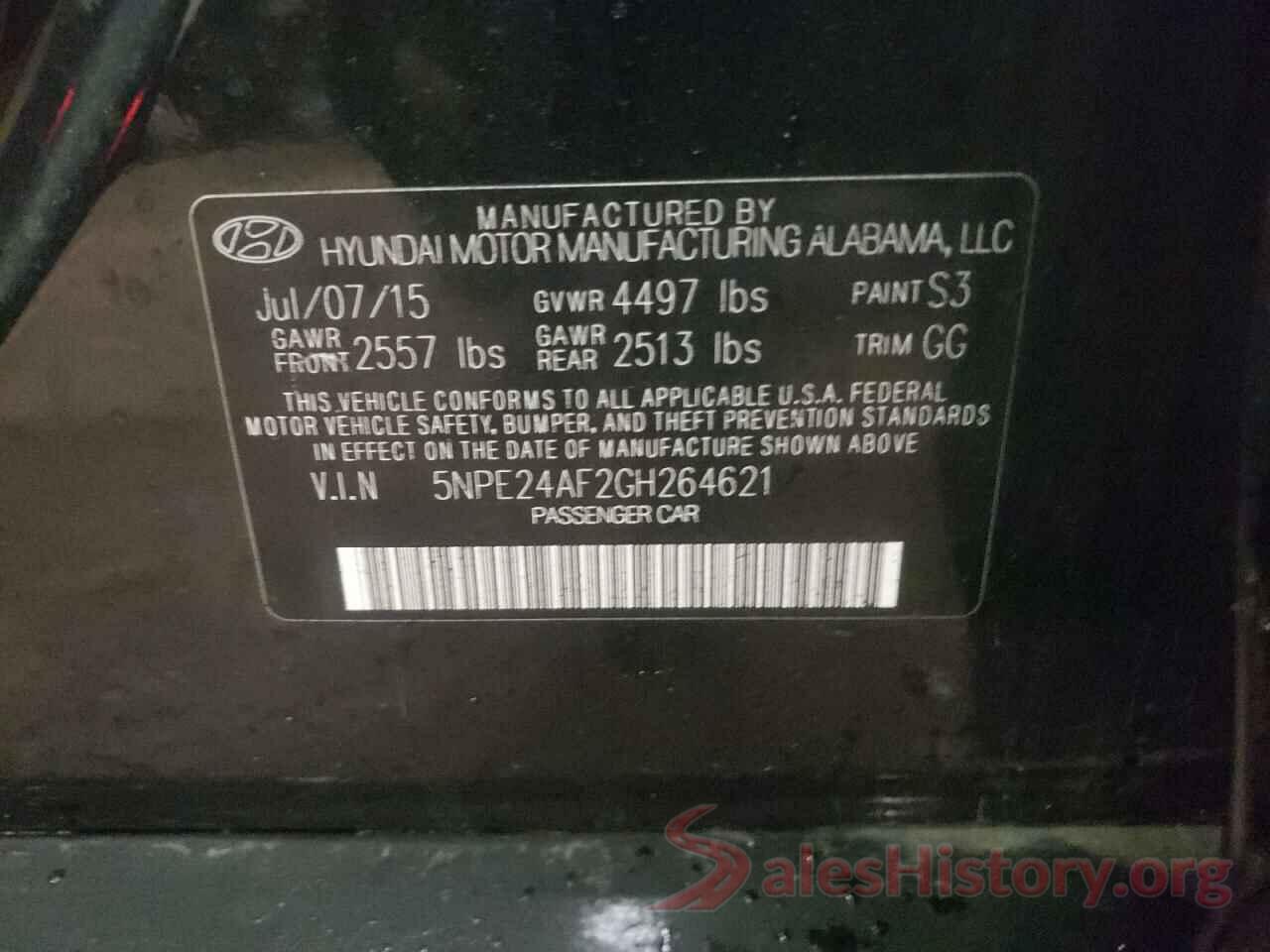 5NPE24AF2GH264621 2016 HYUNDAI SONATA