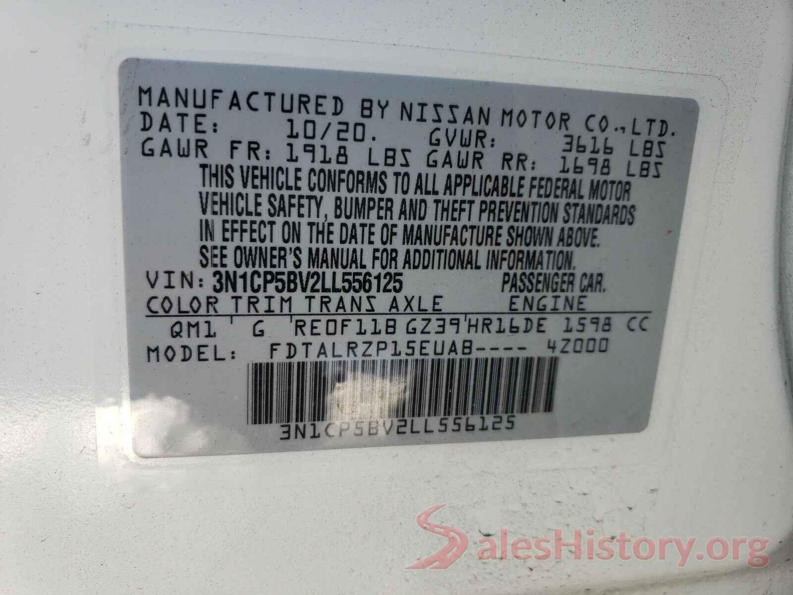 3N1CP5BV2LL556125 2020 NISSAN KICKS