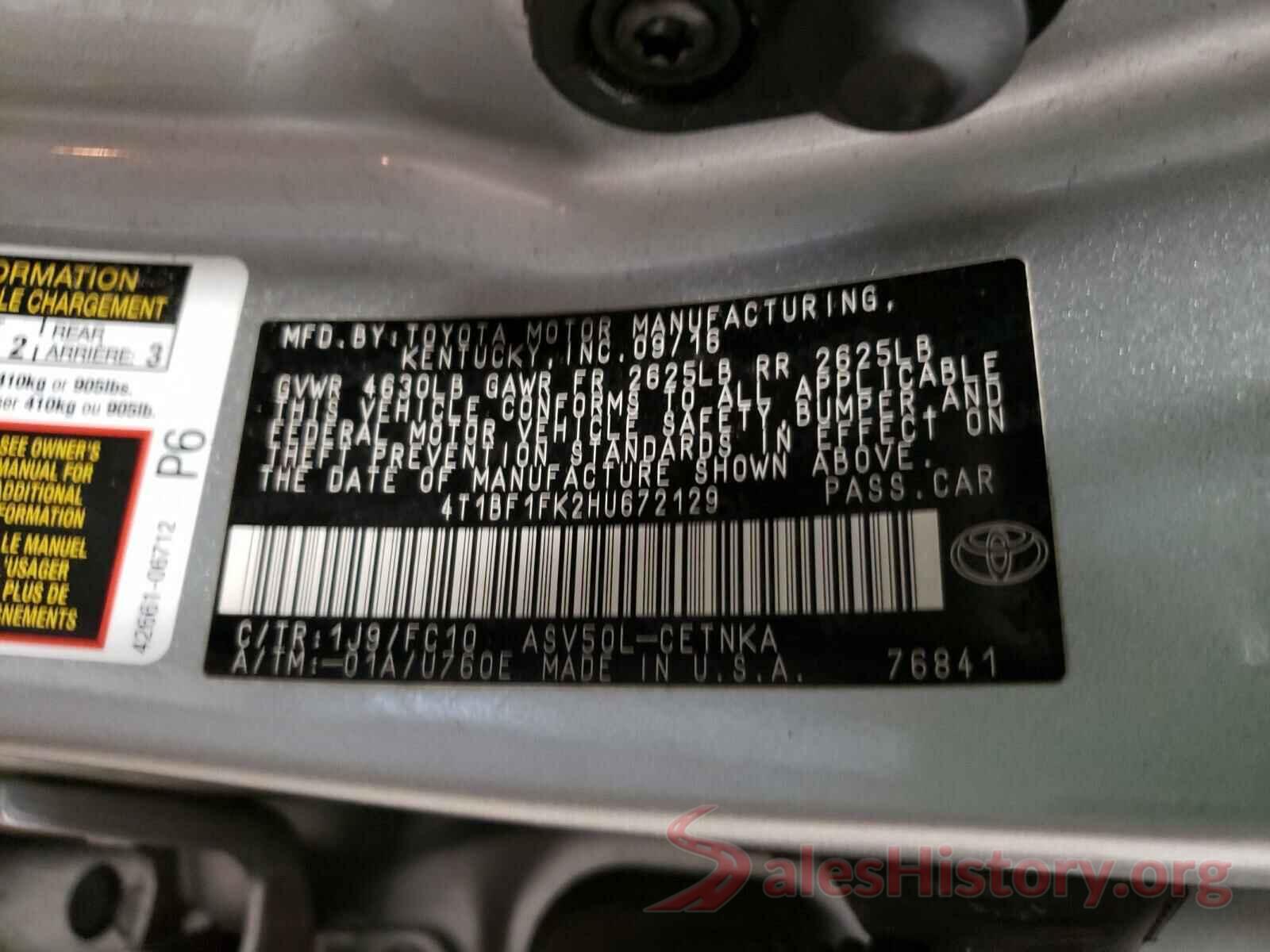 4T1BF1FK2HU672129 2017 TOYOTA CAMRY