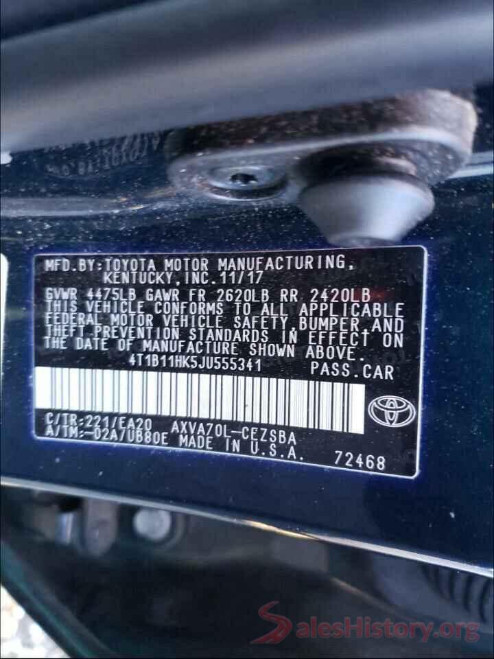 4T1B11HK5JU555341 2018 TOYOTA CAMRY