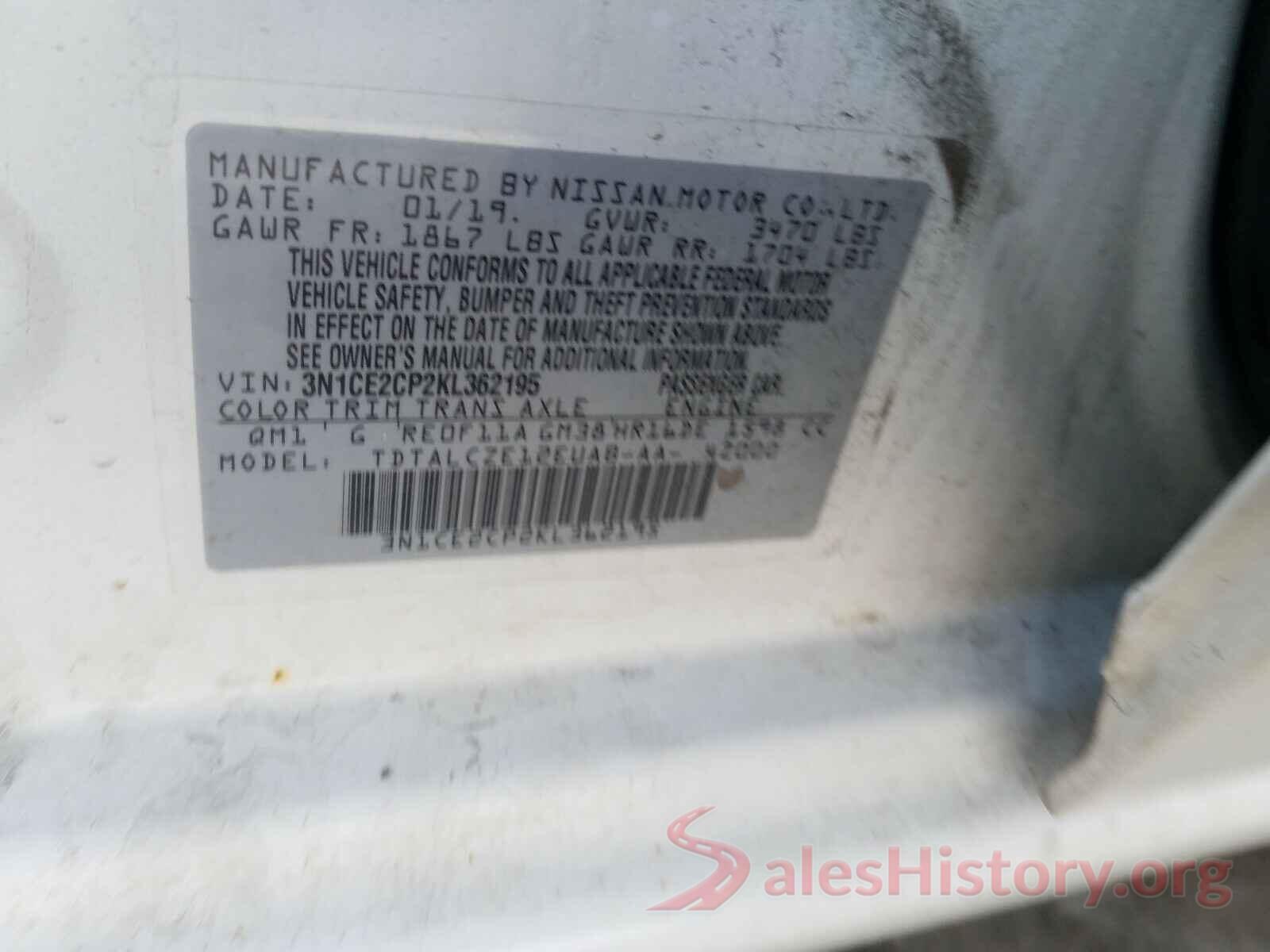 3N1CE2CP2KL362195 2019 NISSAN VERSA