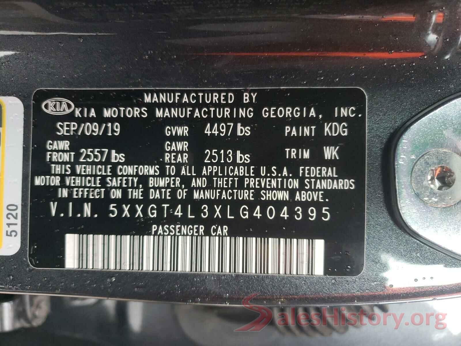 5XXGT4L3XLG404395 2020 KIA OPTIMA