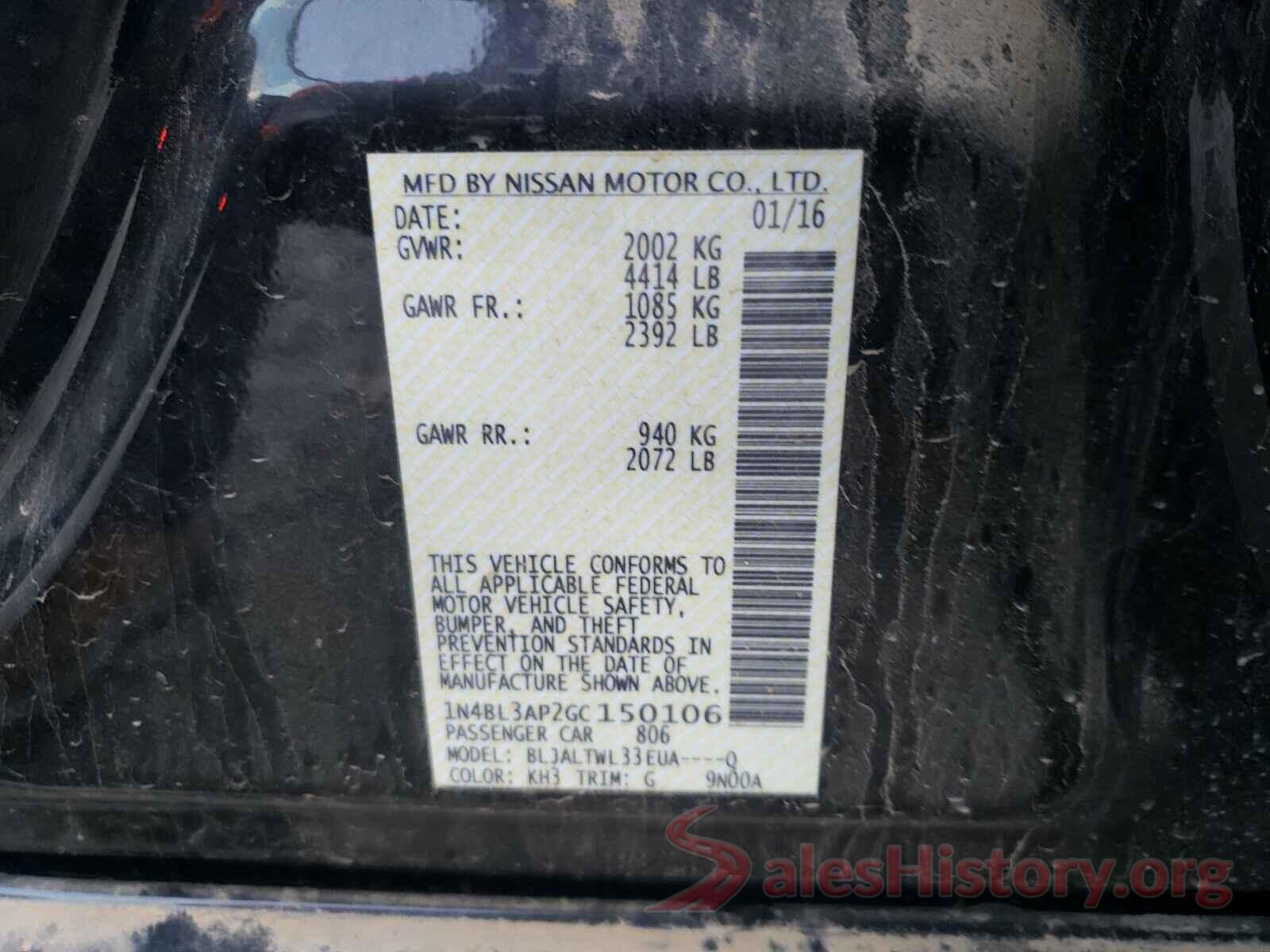 1N4BL3AP2GC150106 2016 NISSAN ALTIMA