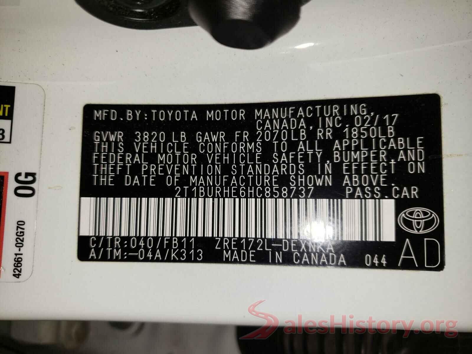 2T1BURHE6HC858737 2017 TOYOTA COROLLA