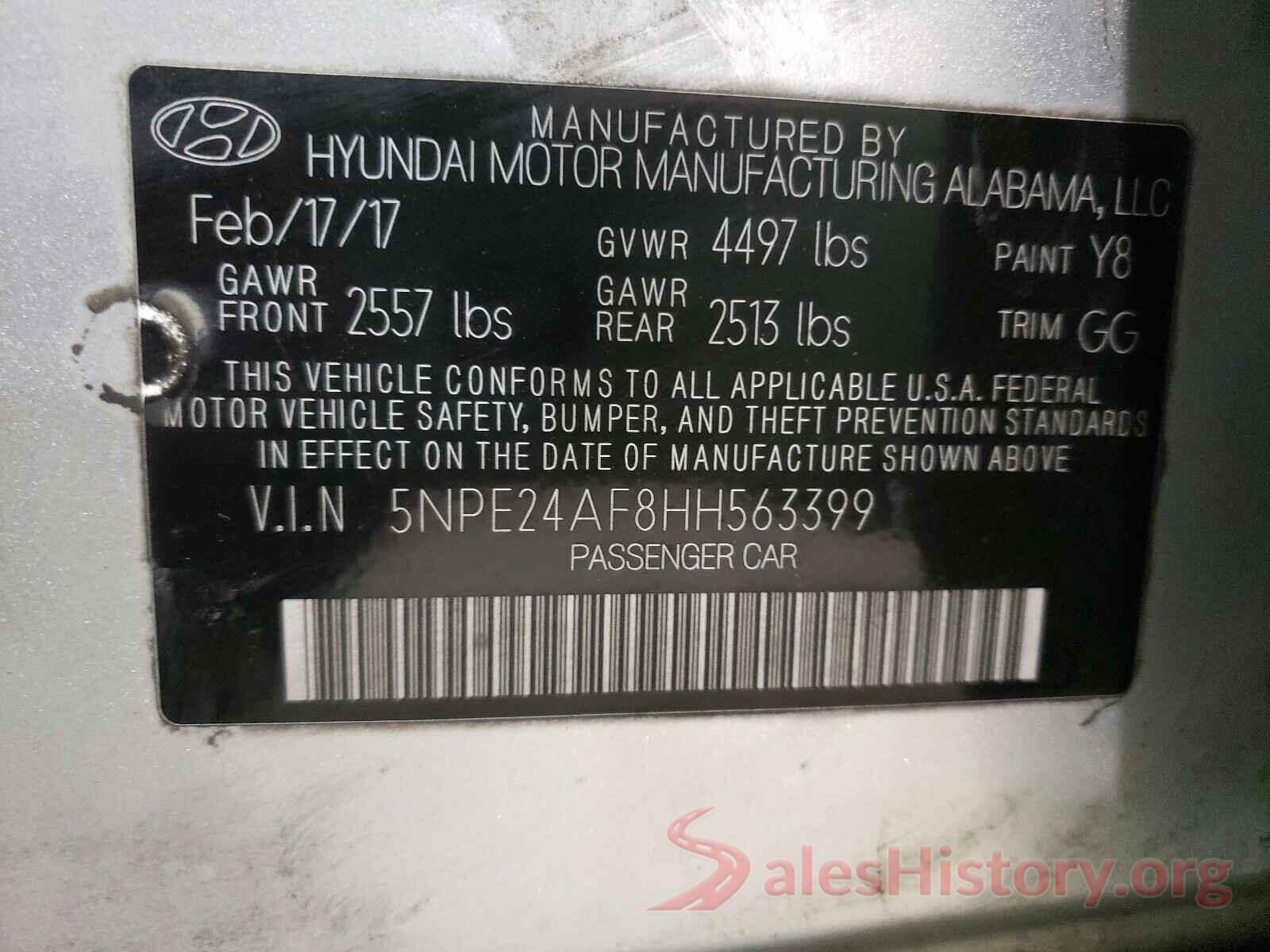 5NPE24AF8HH563399 2017 HYUNDAI SONATA