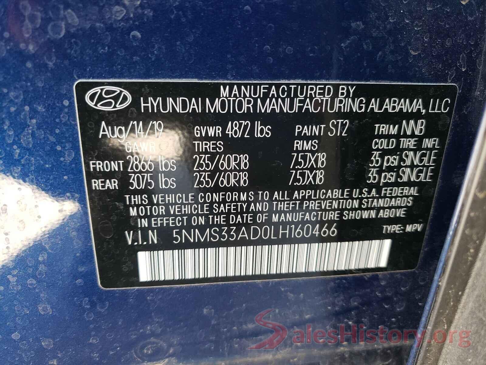 5NMS33AD0LH160466 2020 HYUNDAI SANTA FE