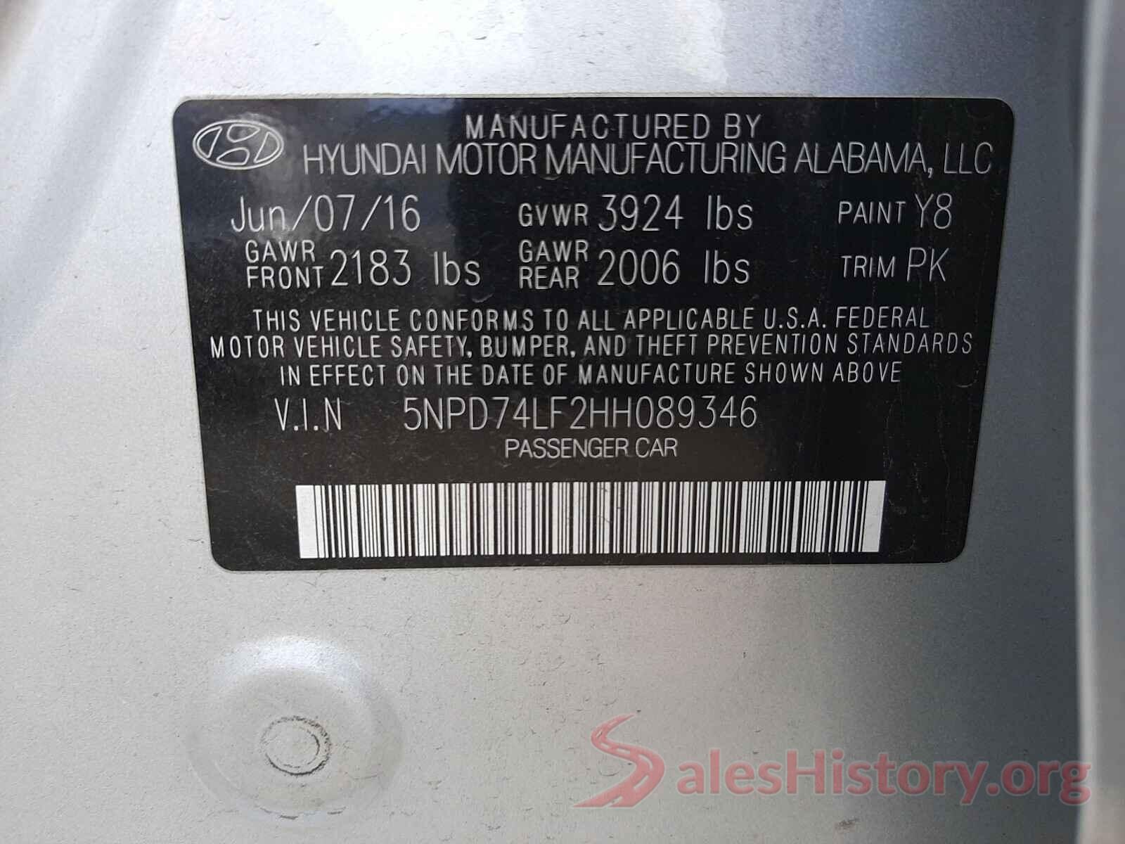 5NPD74LF2HH089346 2017 HYUNDAI ELANTRA