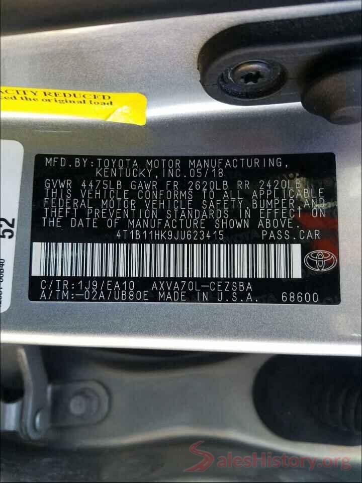 4T1B11HK9JU623415 2018 TOYOTA CAMRY