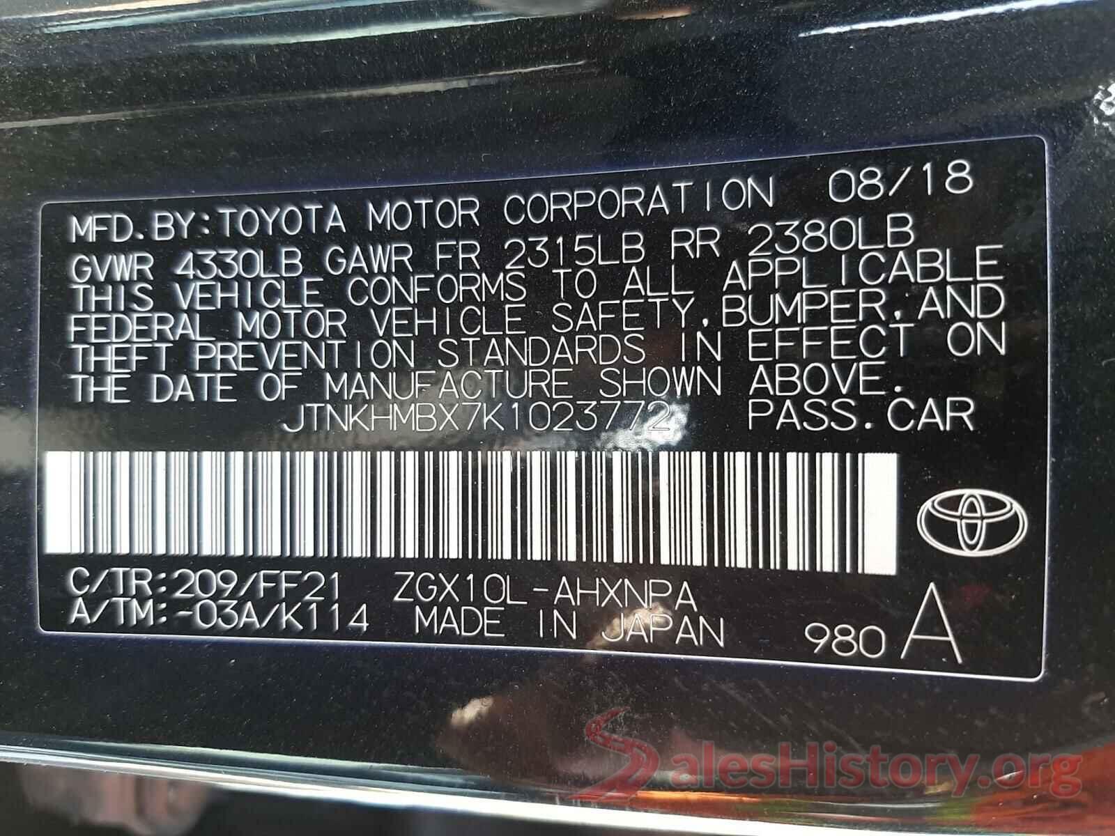 JTNKHMBX7K1023772 2019 TOYOTA C-HR