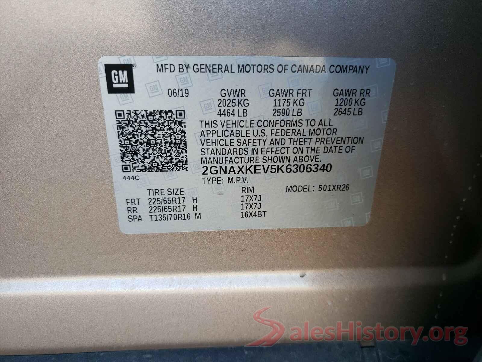 2GNAXKEV5K6306340 2019 CHEVROLET EQUINOX