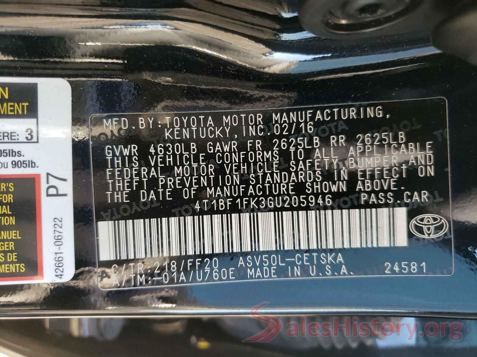 4T1BF1FK3GU205946 2016 TOYOTA CAMRY