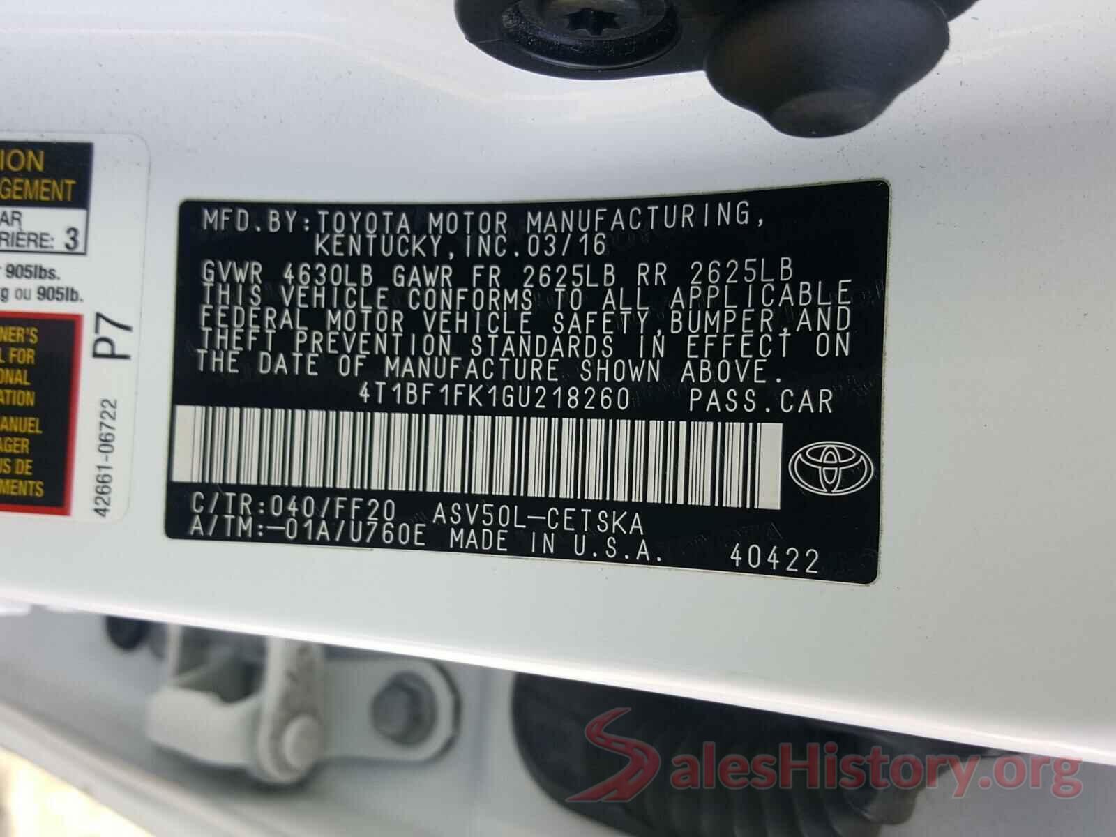 4T1BF1FK1GU218260 2016 TOYOTA CAMRY