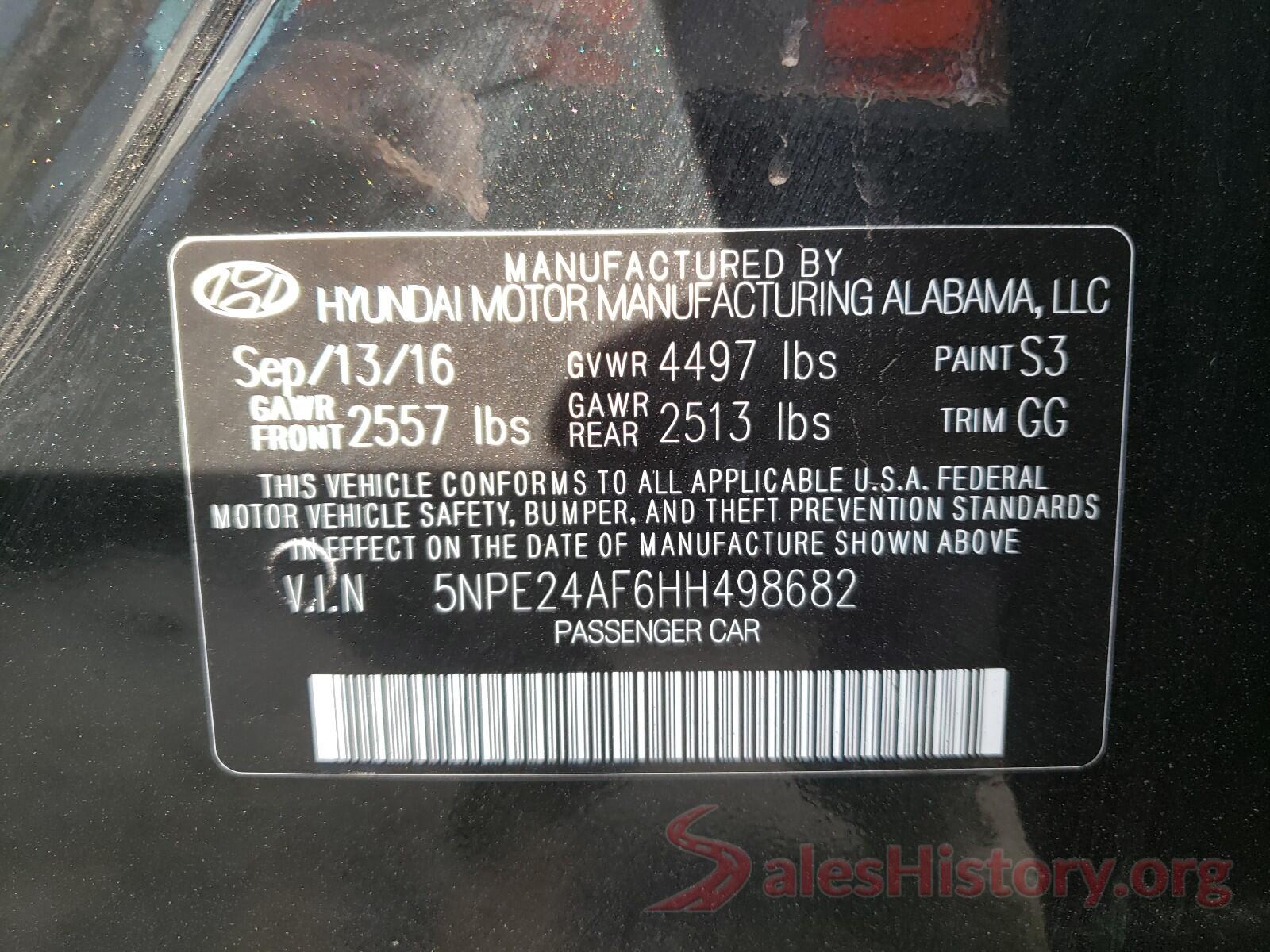 5NPE24AF6HH498682 2017 HYUNDAI SONATA