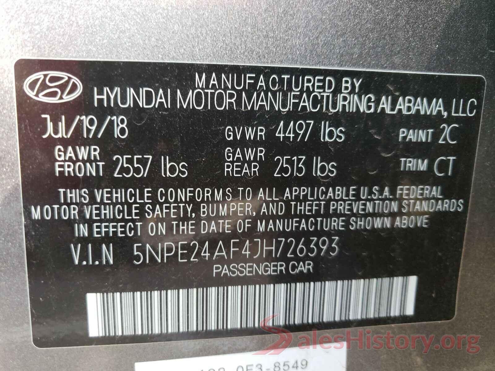 5NPE24AF4JH726393 2018 HYUNDAI SONATA