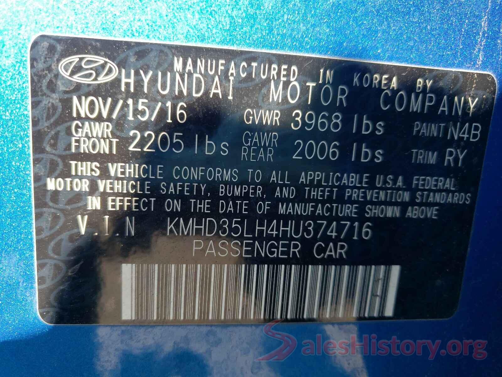 KMHD35LH4HU374716 2017 HYUNDAI ELANTRA