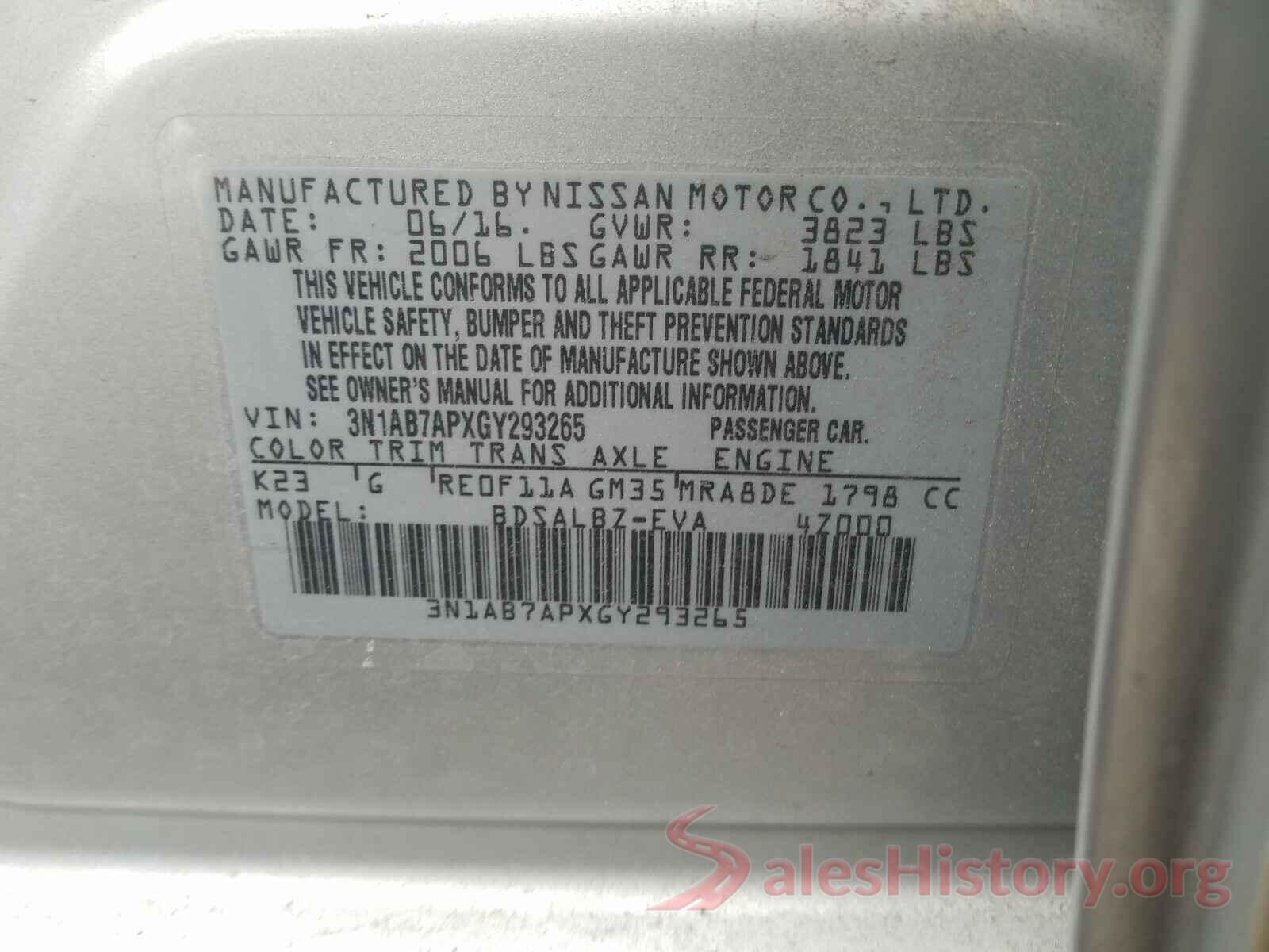 3N1AB7APXGY293265 2016 NISSAN SENTRA