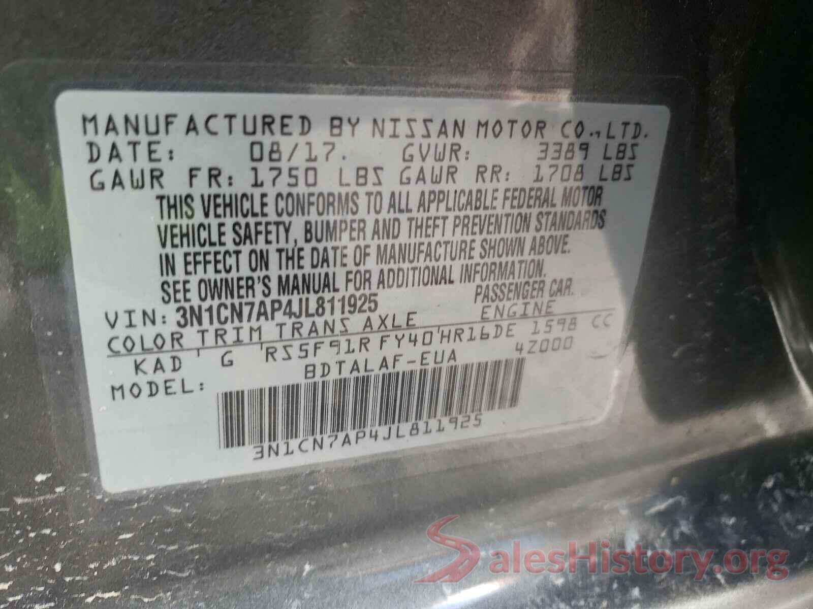 3N1CN7AP4JL811925 2018 NISSAN VERSA