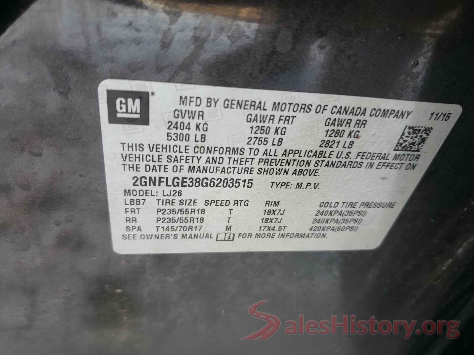 2GNFLGE38G6203515 2016 CHEVROLET EQUINOX