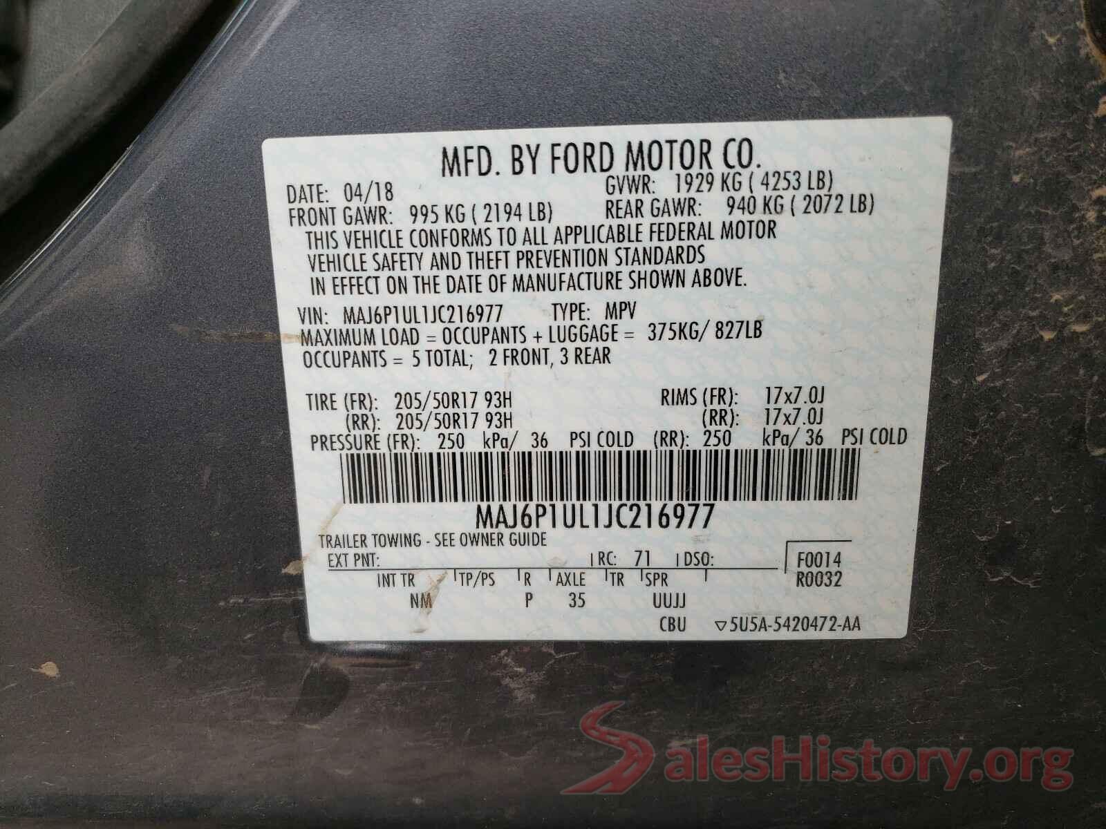 MAJ6P1UL1JC216977 2018 FORD ALL OTHER