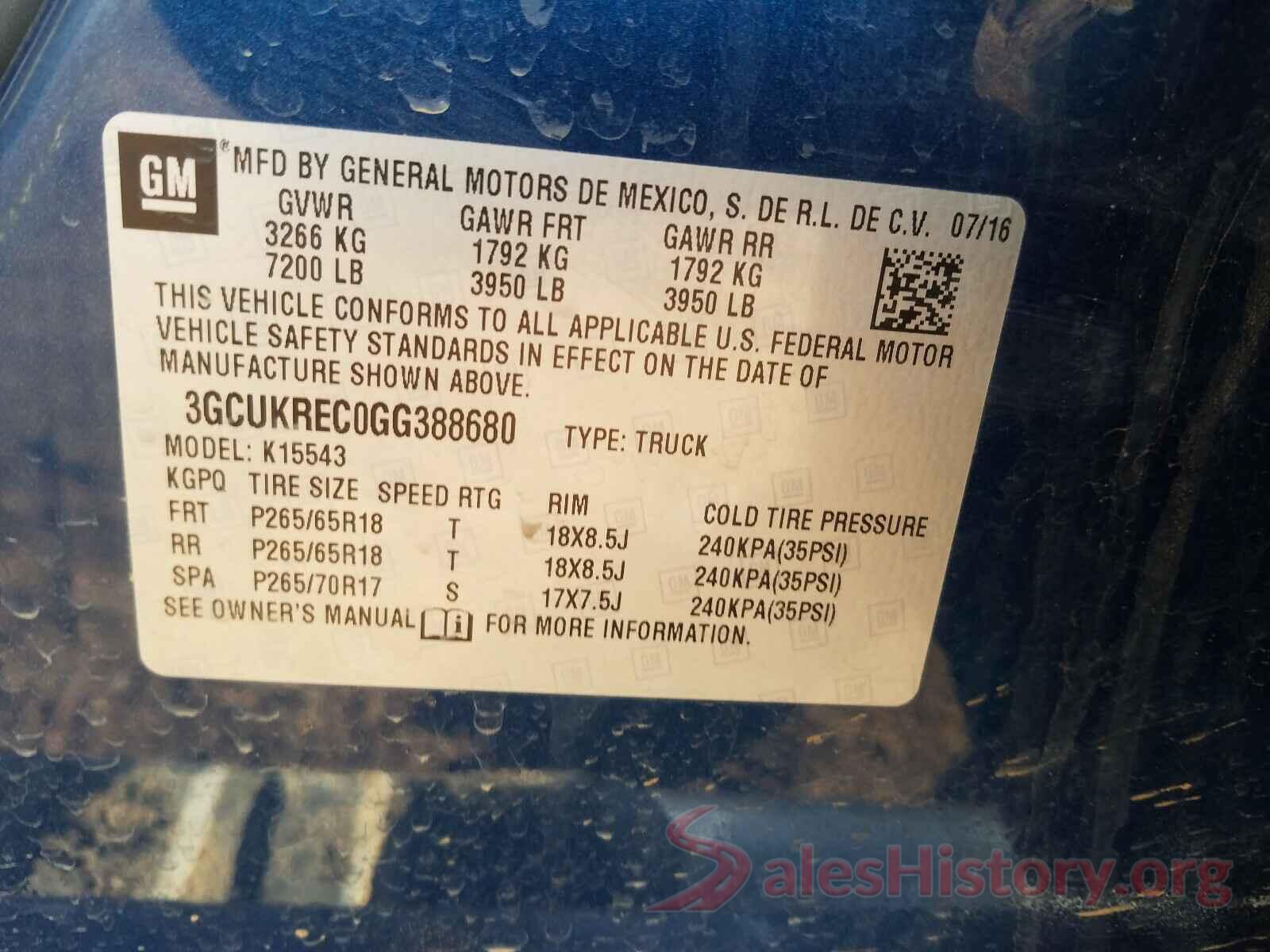 3GCUKREC0GG388680 2016 CHEVROLET SILVERADO