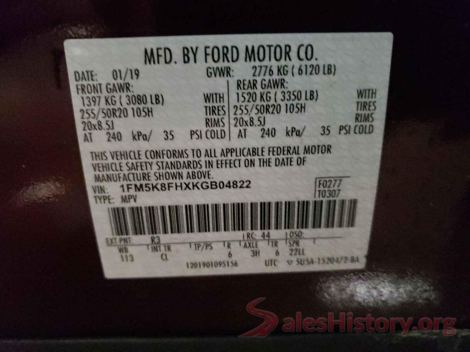 1FM5K8FHXKGB04822 2019 FORD EXPLORER