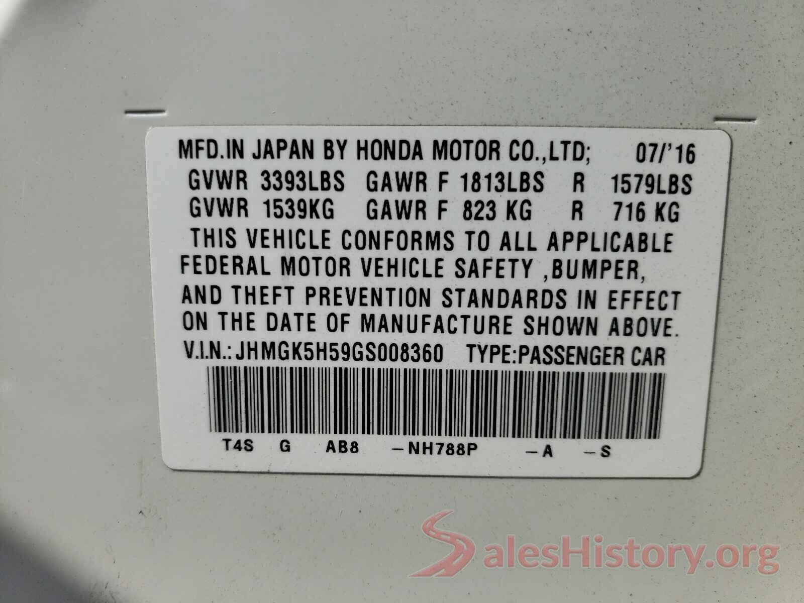 JHMGK5H59GS008360 2016 HONDA FIT