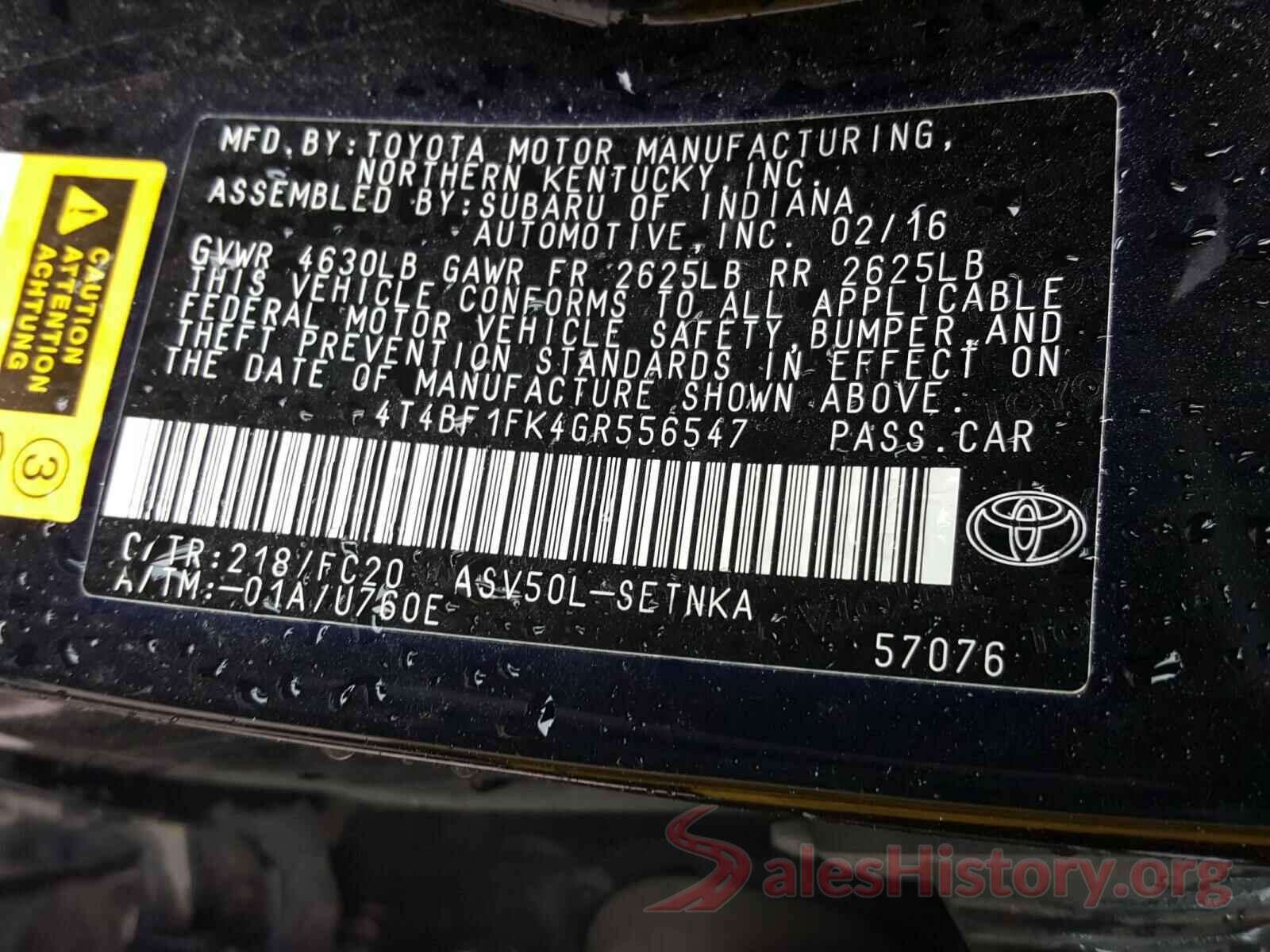 4T4BF1FK4GR556547 2016 TOYOTA CAMRY