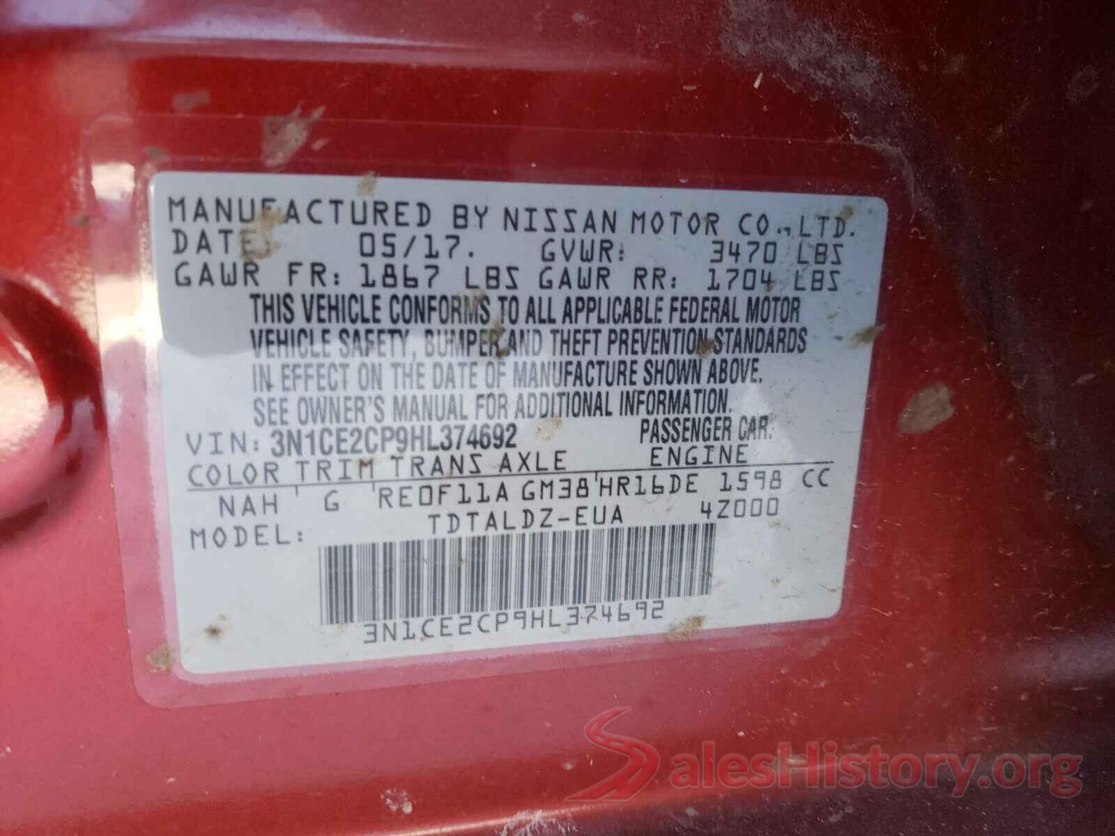 3N1CE2CP9HL374692 2017 NISSAN VERSA