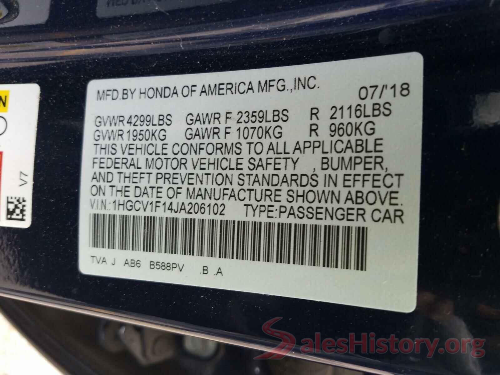 1HGCV1F14JA206102 2018 HONDA ACCORD