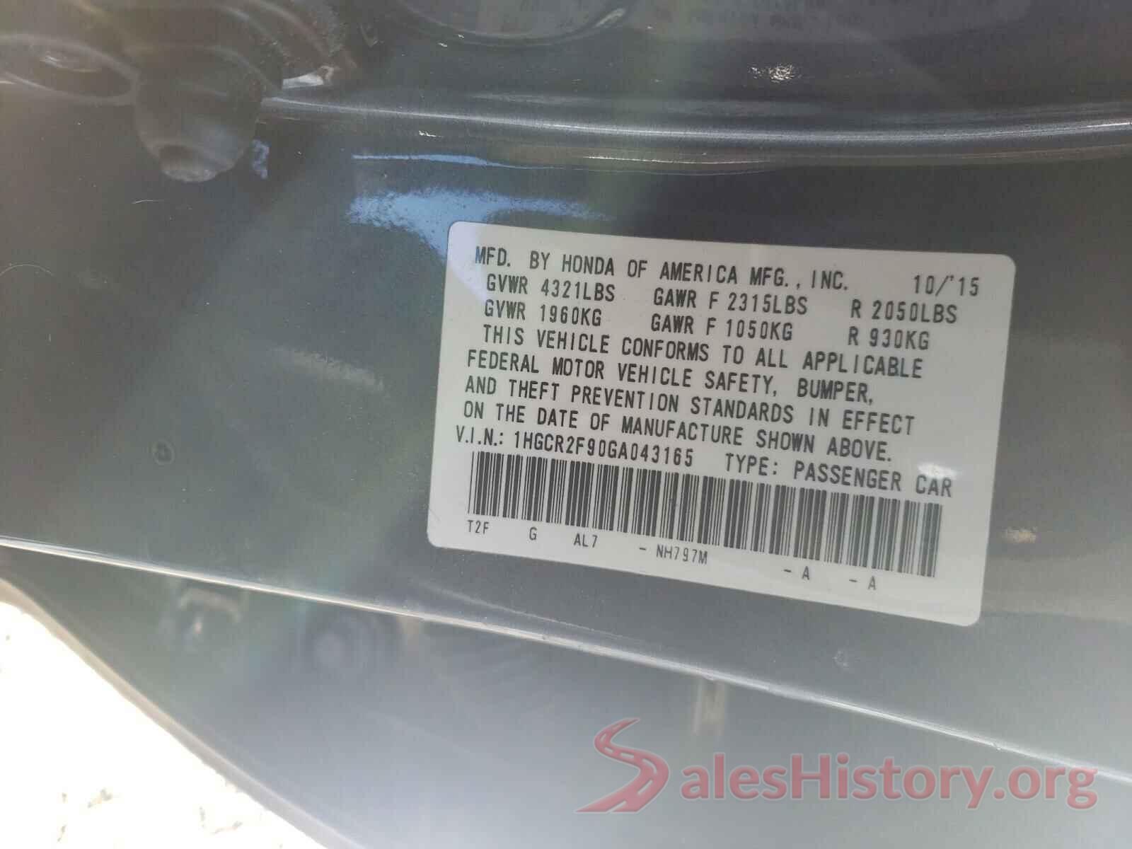 1HGCR2F90GA043165 2016 HONDA ACCORD