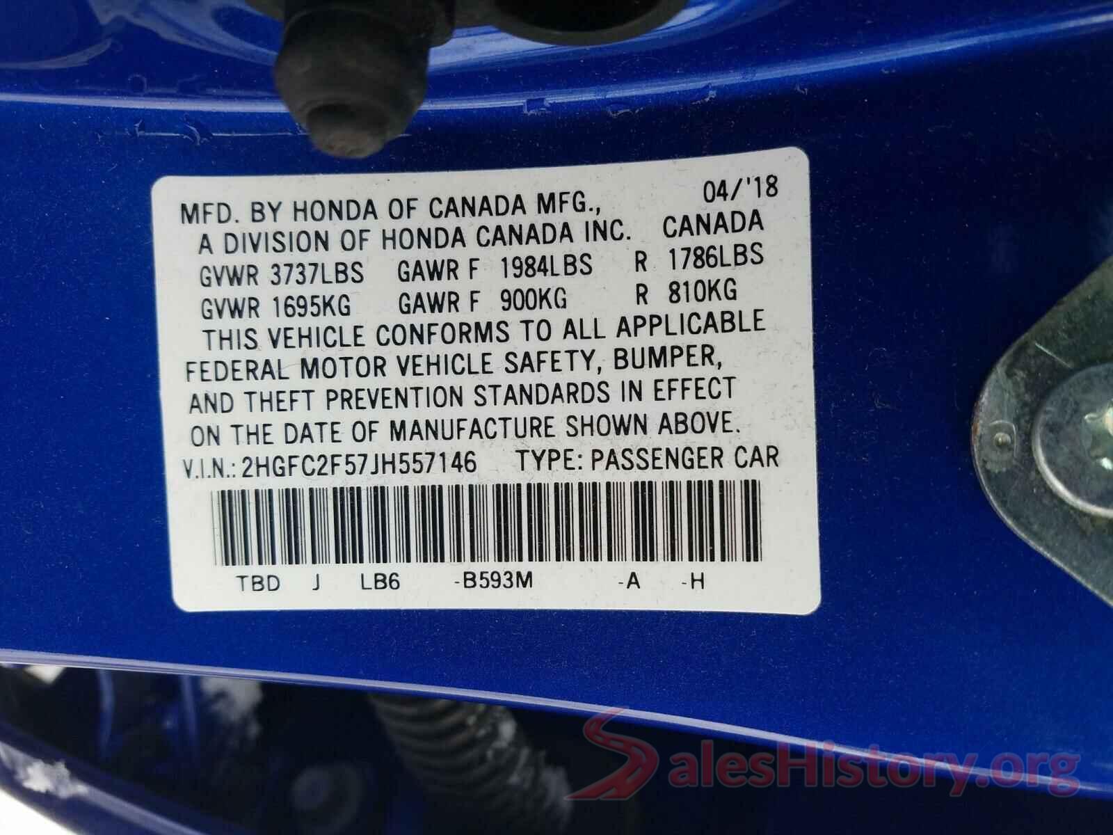 2HGFC2F57JH557146 2018 HONDA CIVIC