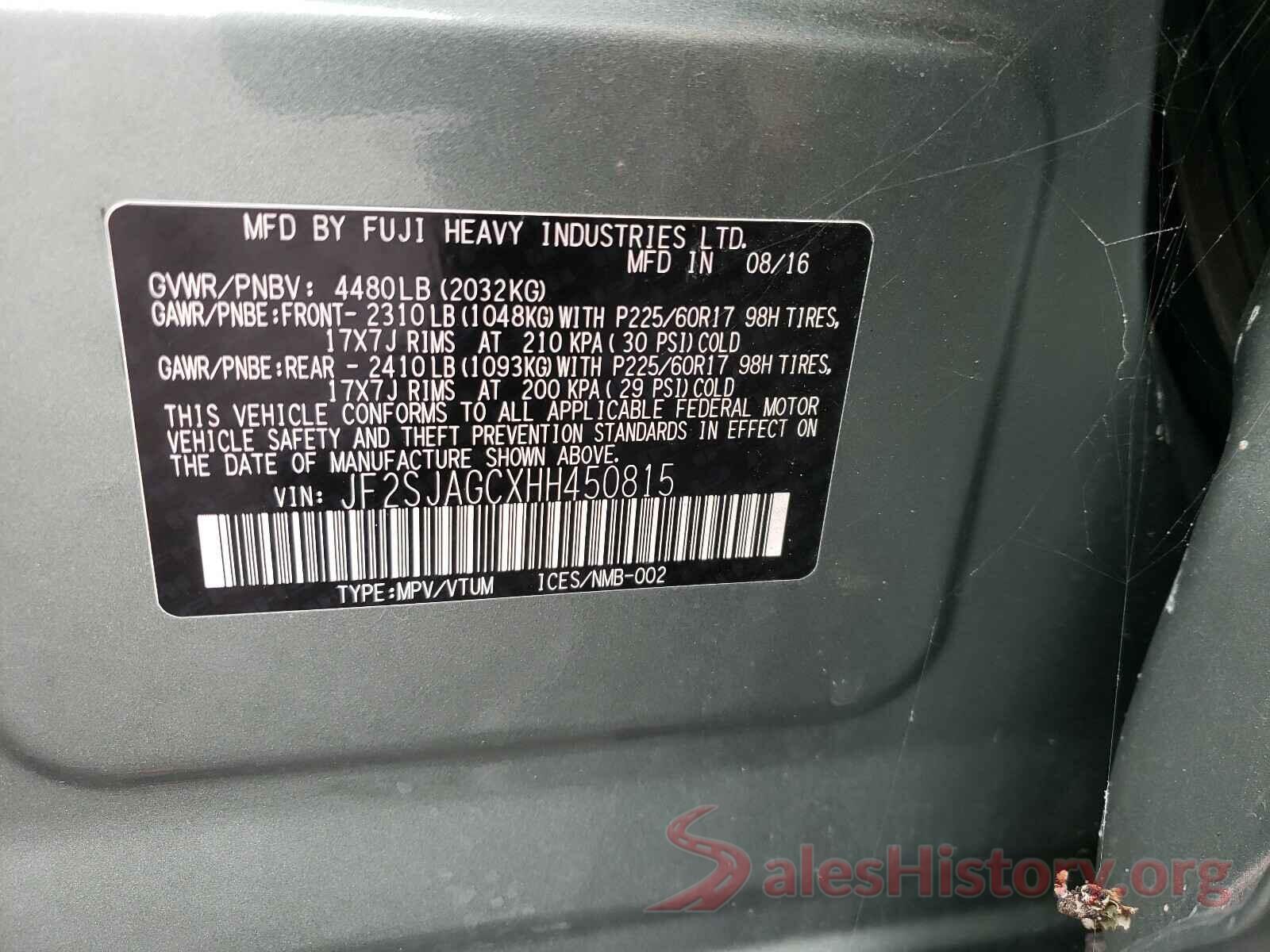 JF2SJAGCXHH450815 2017 SUBARU FORESTER