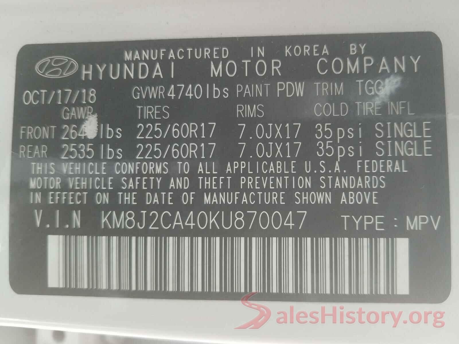 KM8J2CA40KU870047 2019 HYUNDAI TUCSON