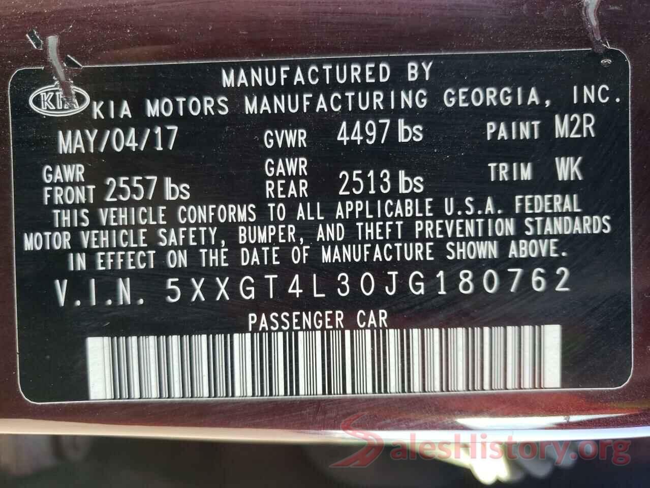 5XXGT4L30JG180762 2018 KIA OPTIMA