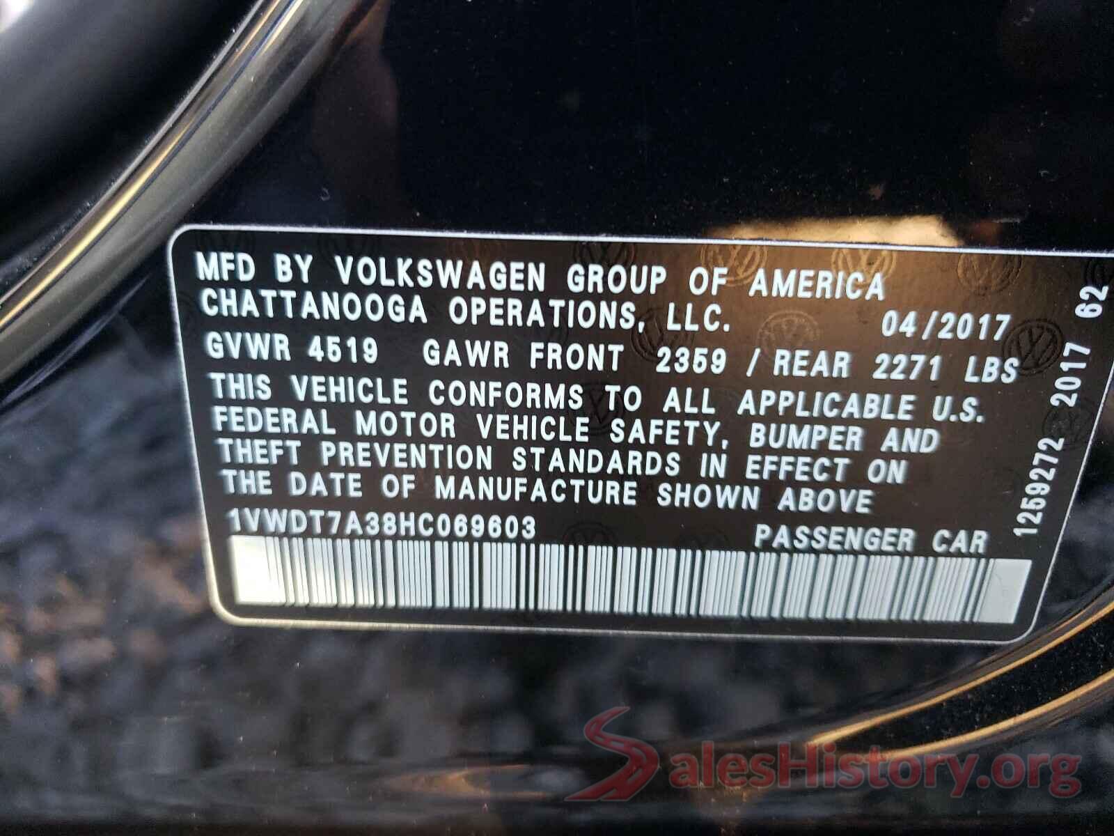 1VWDT7A38HC069603 2017 VOLKSWAGEN PASSAT