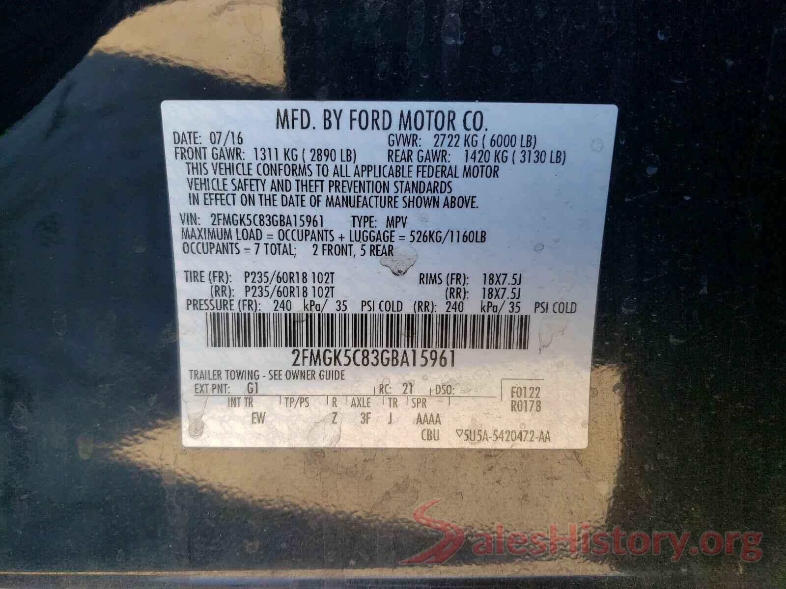 2FMGK5C83GBA15961 2016 FORD FLEX