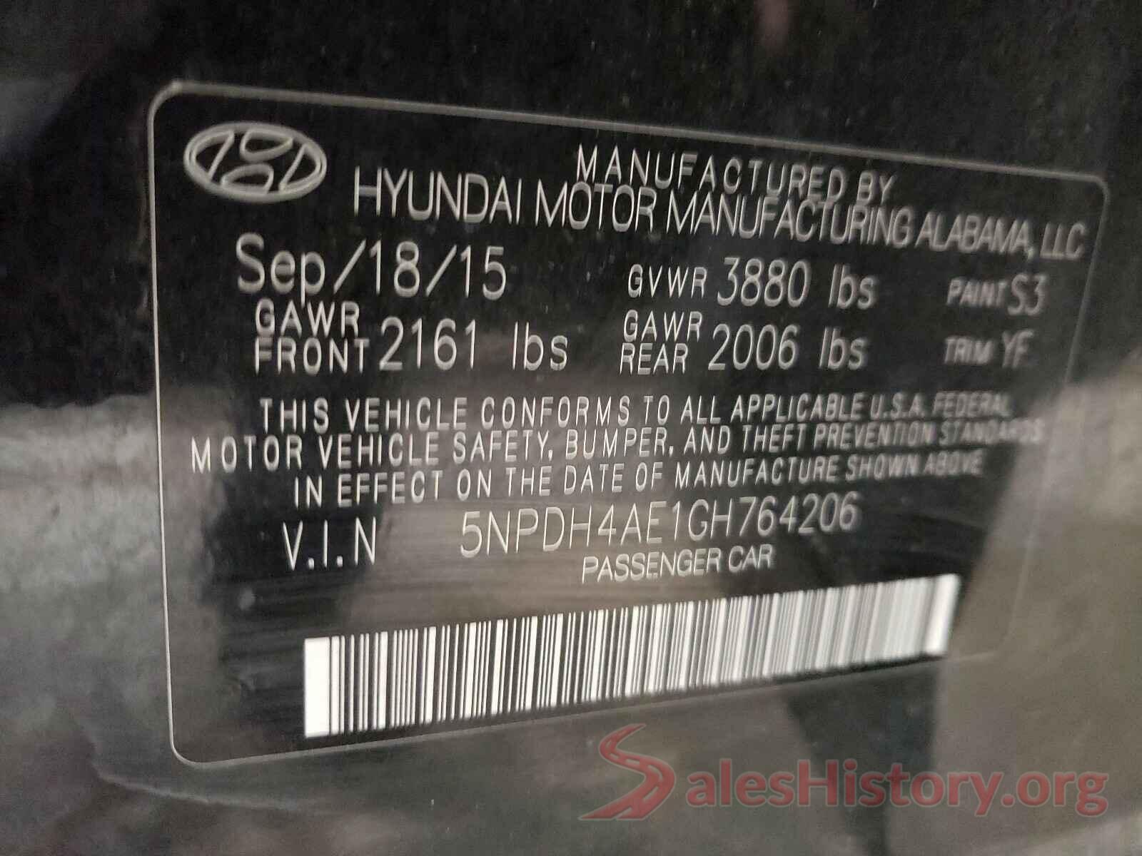 5NPDH4AE1GH764206 2016 HYUNDAI ELANTRA