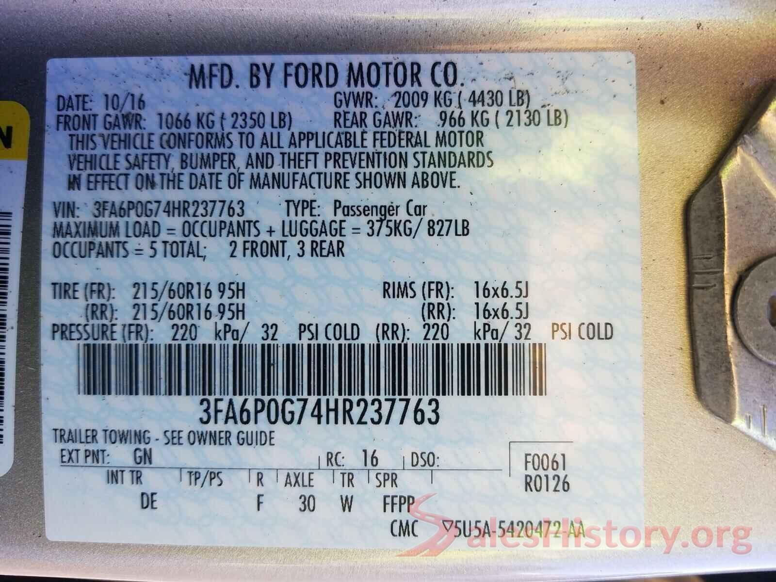 3FA6P0G74HR237763 2017 FORD FUSION